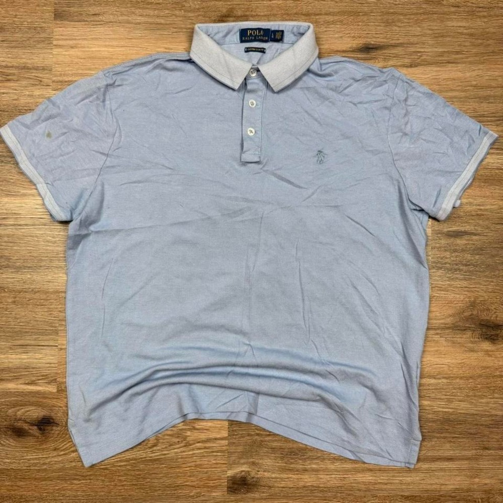 Vintage Polo Ralph Lauren Light Blue Custom Slim Fit Polo Shirt